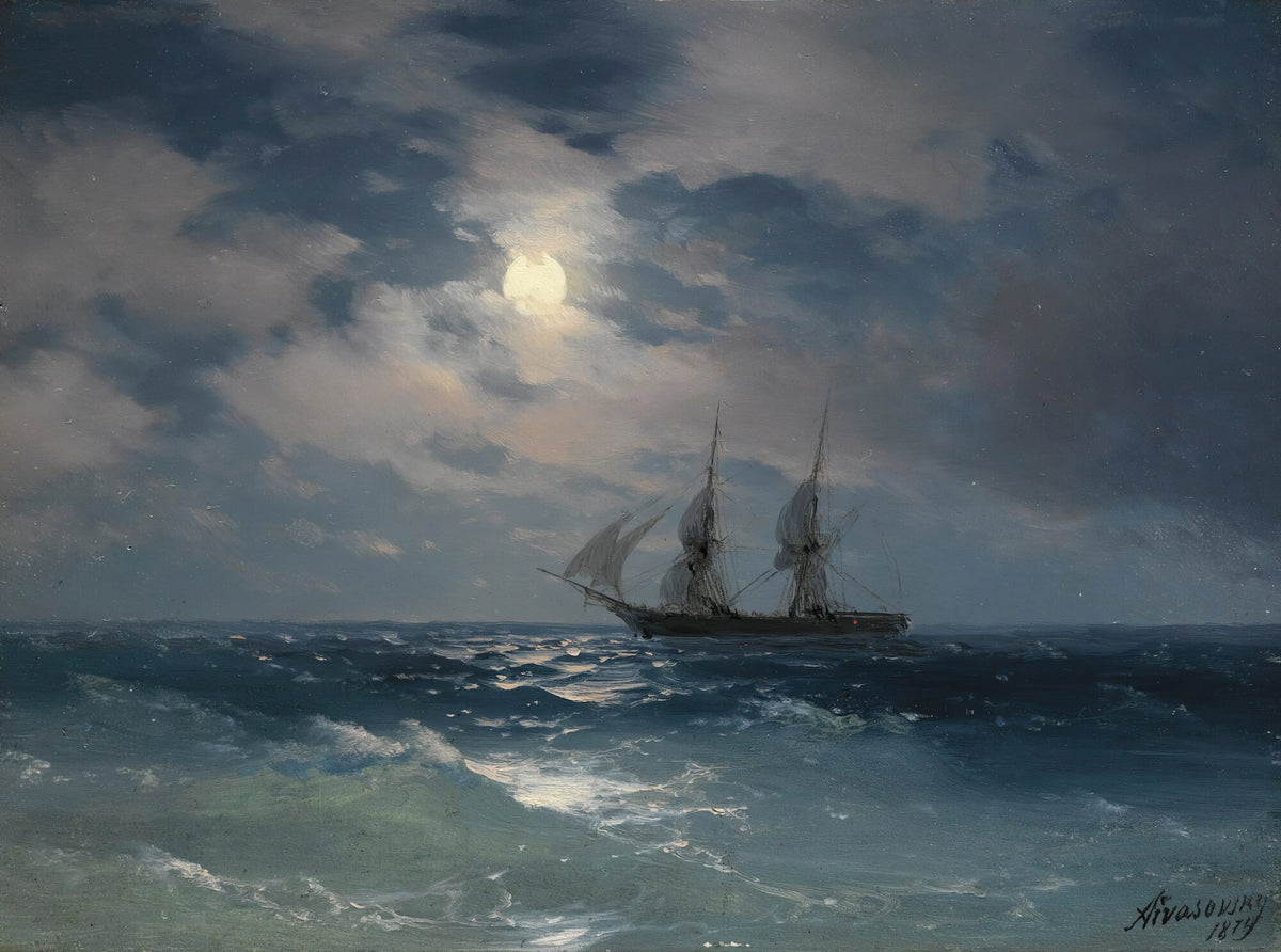 Ivan Konstantinovich Aivazovsky - The Brig Mercury In Moonlight (1874)