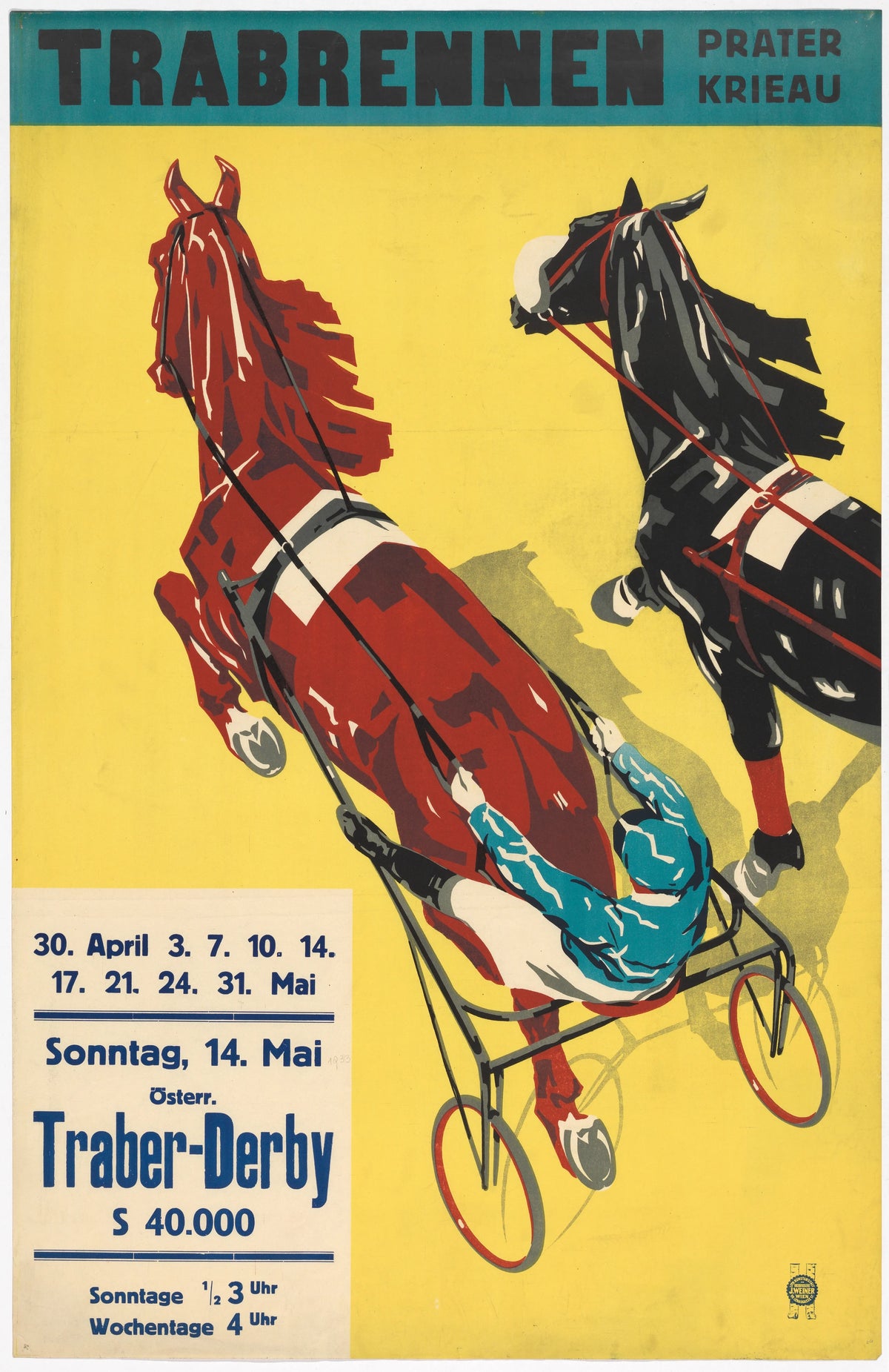 J. Weiner - Trabrennen am Trabrennplatz Krieau im Prater (1933)