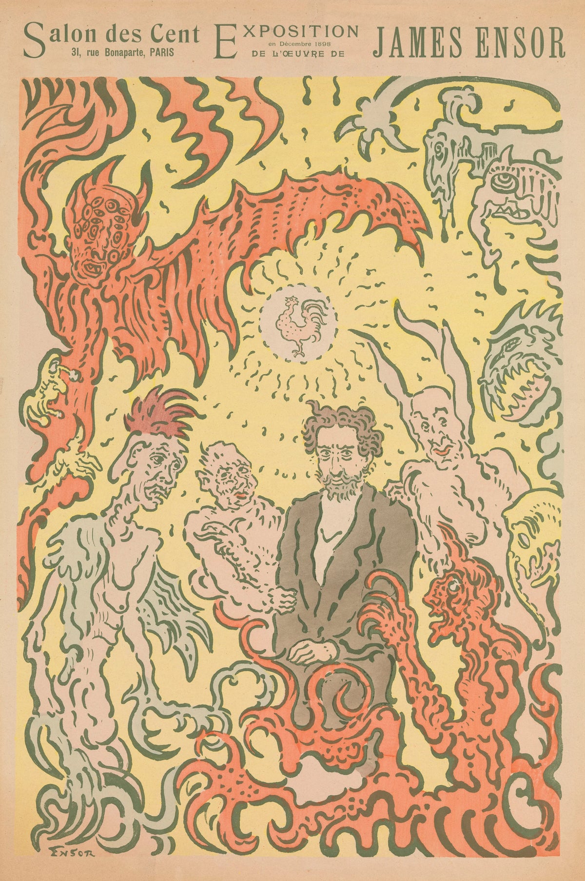 James Ensor - Demons Teasing Me; Poster for the James Ensor Exhibition at the Salon des Cent in Paris (1898)