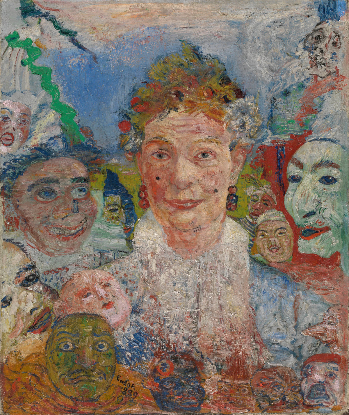James Ensor - Old Lady with Masks (1889)