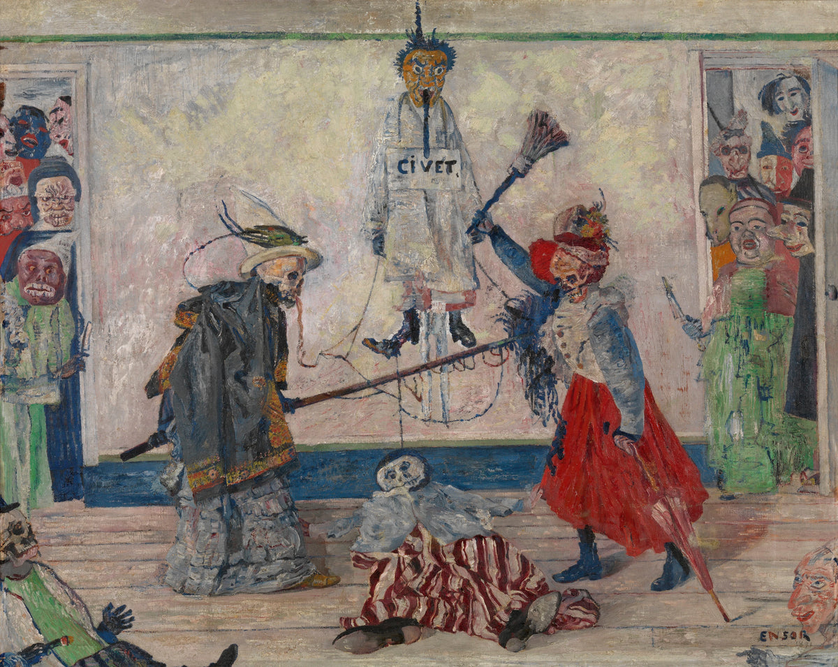 James Ensor - Skeletons Fighting over the Body of a Hanged Man (1891)