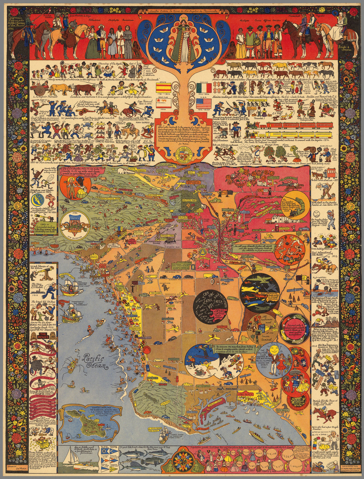 Jo Mora - Map of Los Angeles Historical and Recreational (1942)