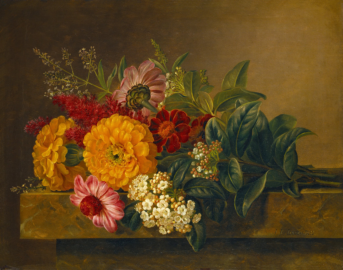 Johan Laurentz Jensen - Flowers In A Vase On A Marble Tabletop (1833)
