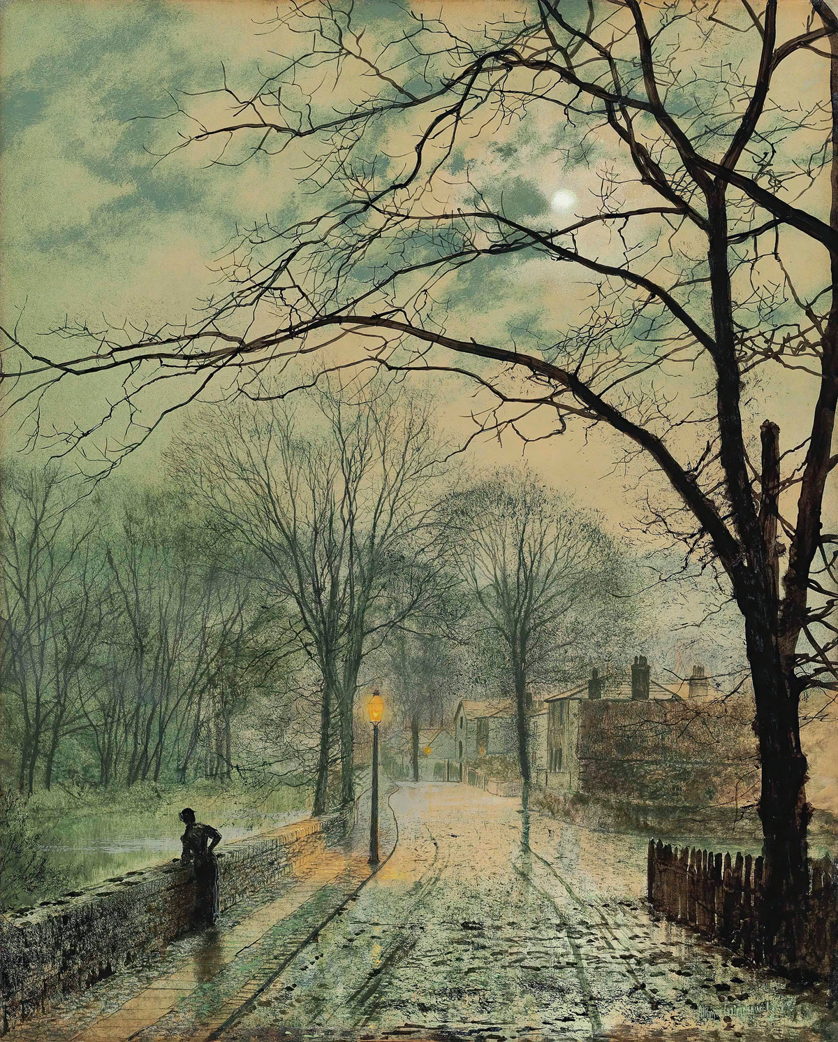 John Atkinson Grimshaw - A moonlit stroll, Bonchurch, Isle of Wight (1878)