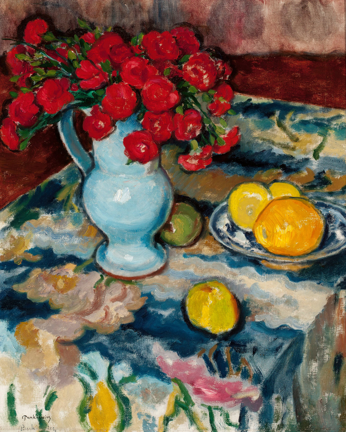 Józef Pankiewicz - Red carnations (Still life with a blue vase) (circa 1910)