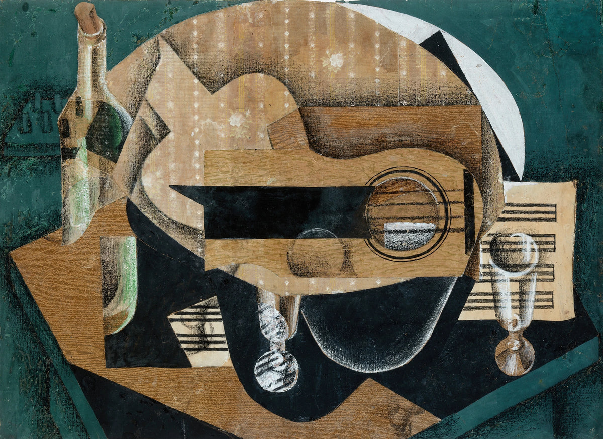 Juan Gris - A Guitar, Glasses and a Bottle (1913)
