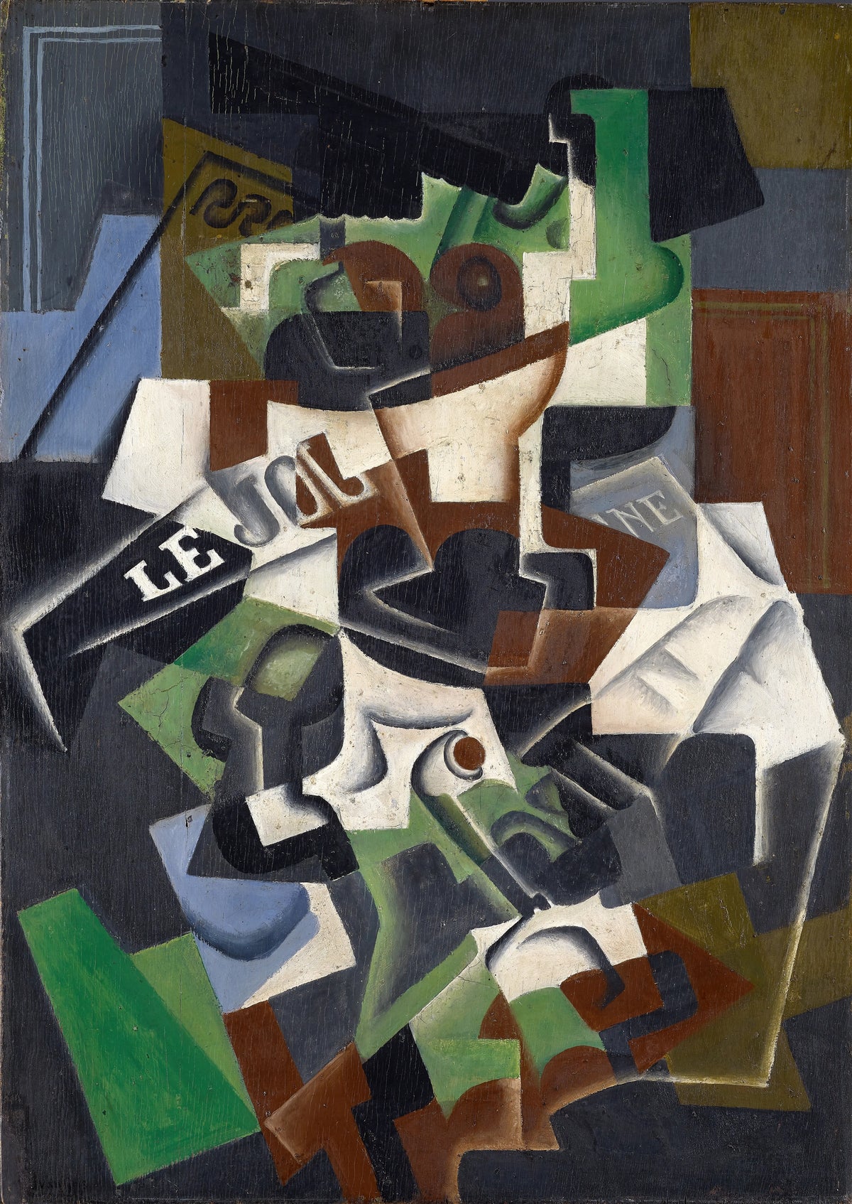 Juan Gris - Fruit bowl, pipe and newspaper (1917)