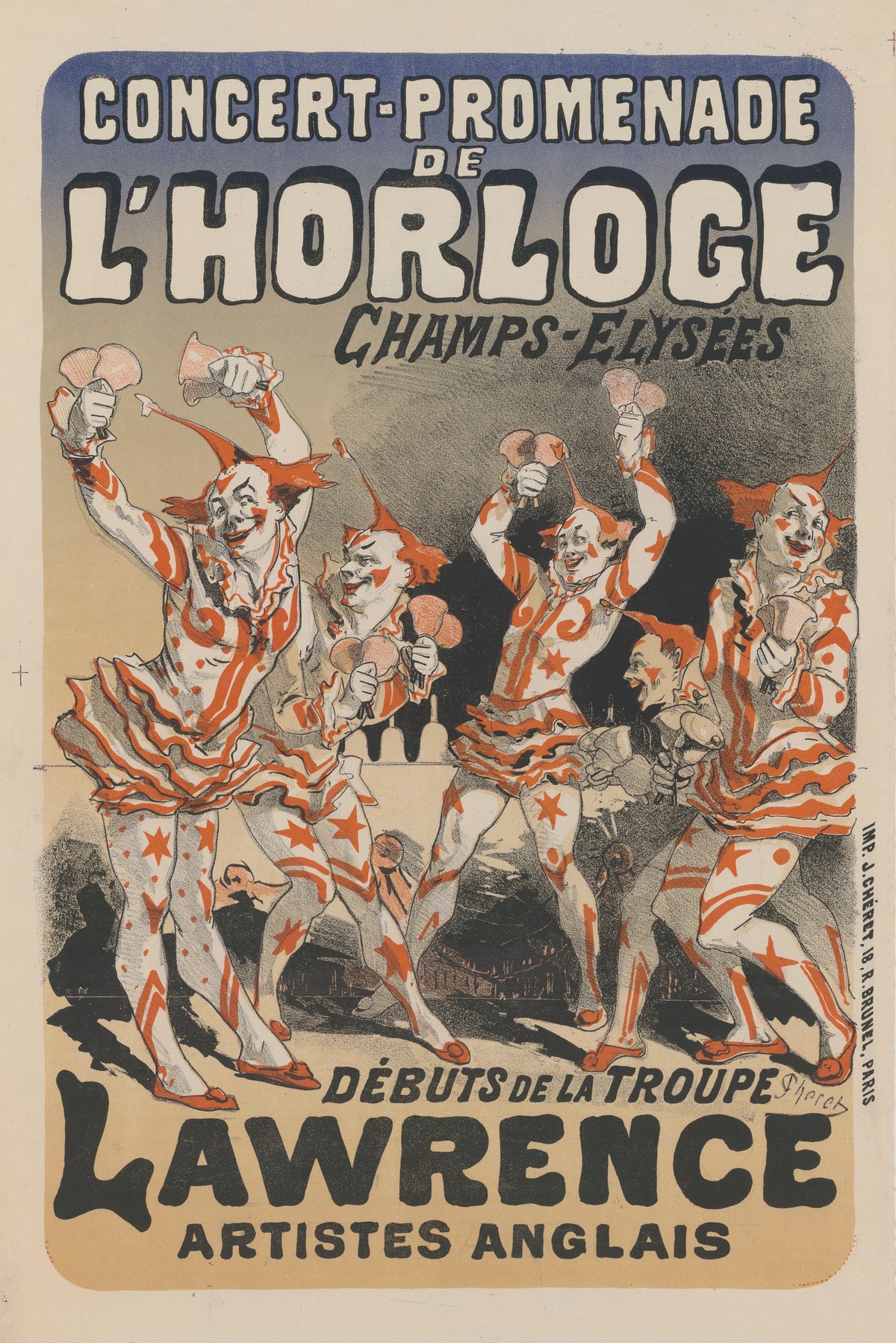 Jules Chéret - Concert-promenade de l'Horloge… Débuts de la troupe Lawrence, artistes anglais (1876)