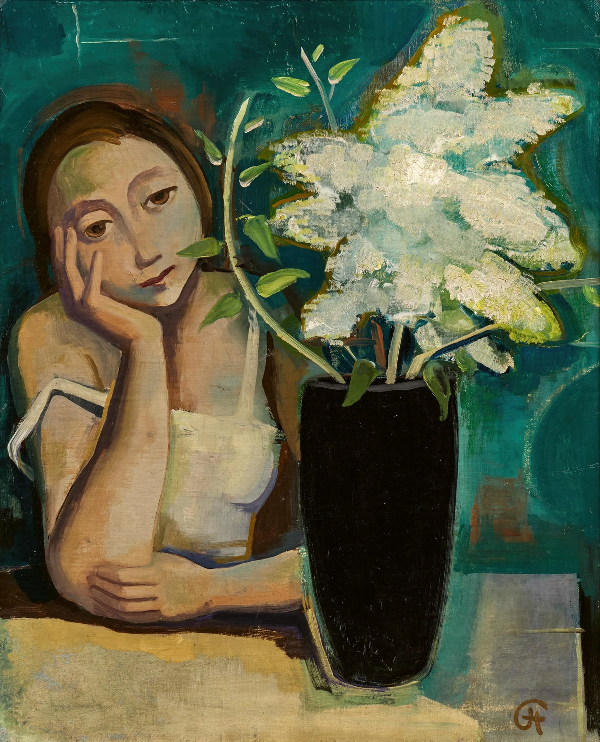 Karl Hofer - Mädchen am Tisch mit Vase (1930)