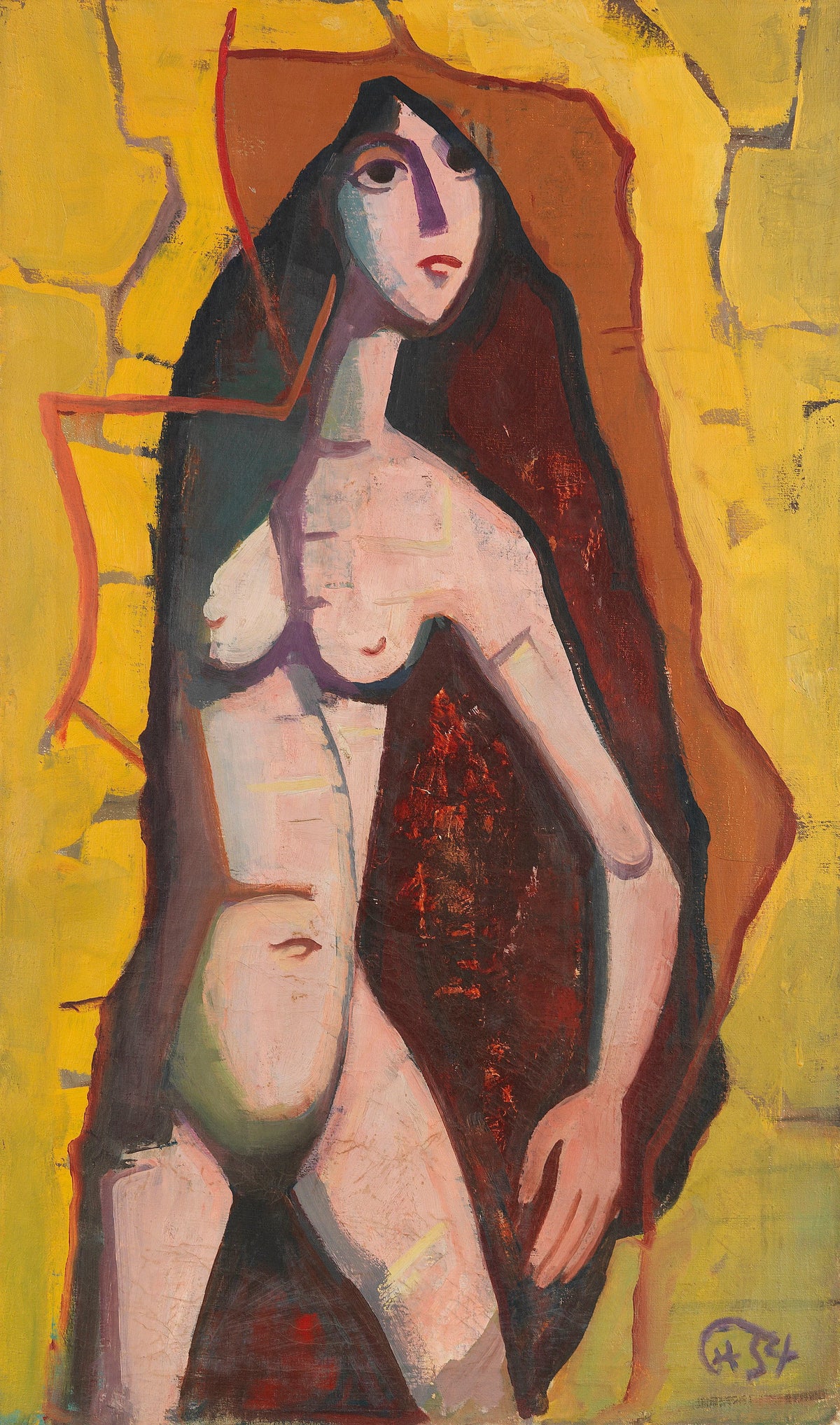 Karl Hofer - Standing female nude in a wall opening (1954)