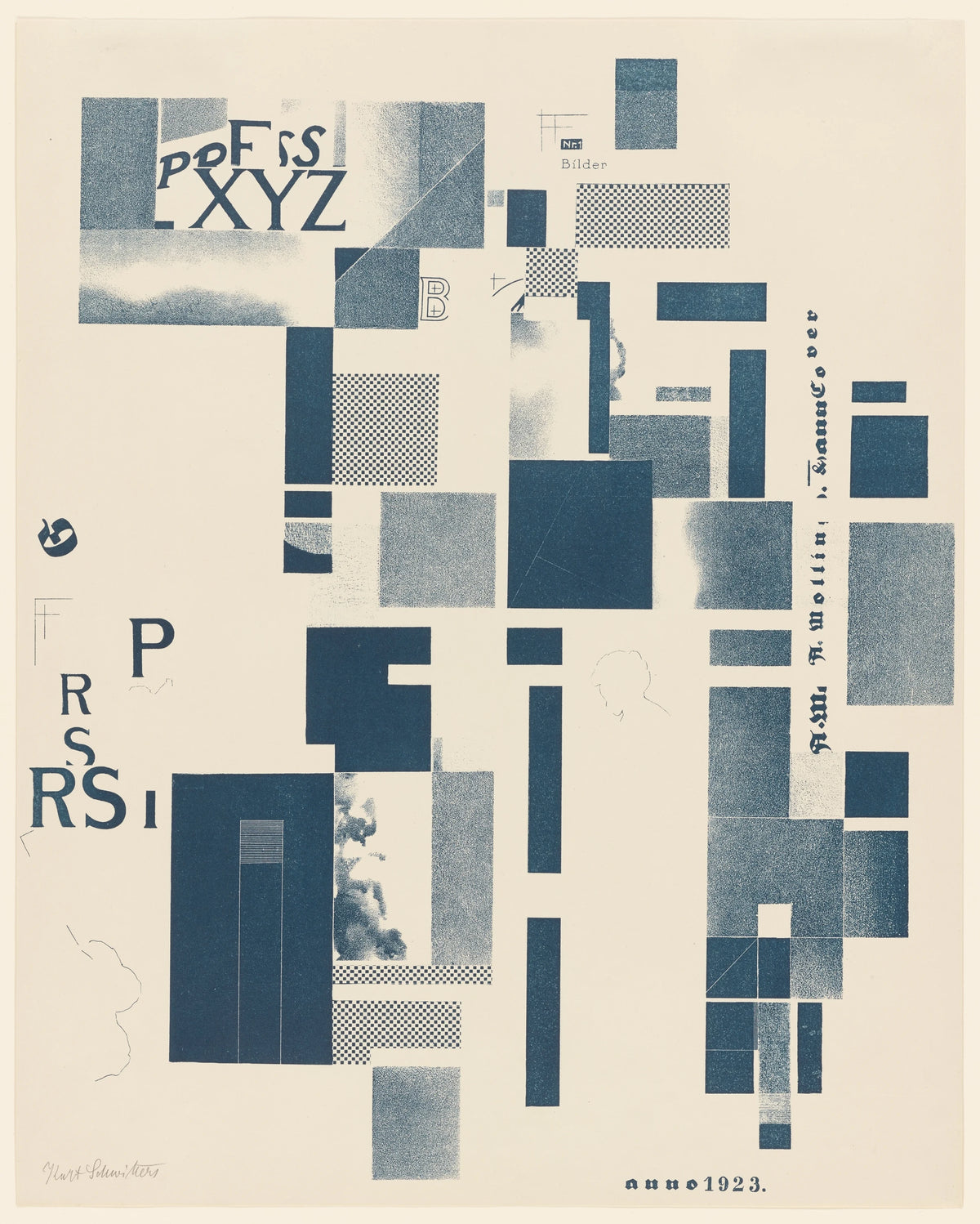 Kurt Schwitters - Merz 3. Kurt Schwitters 6 Lithos Pl.4 (1923)