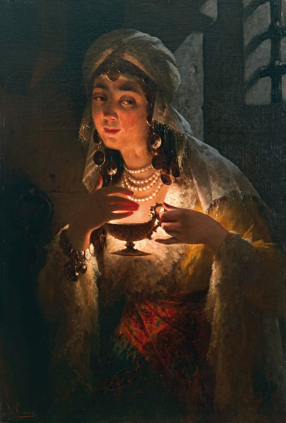 Luigi Crosio - A young Turkish woman with an oil lamp