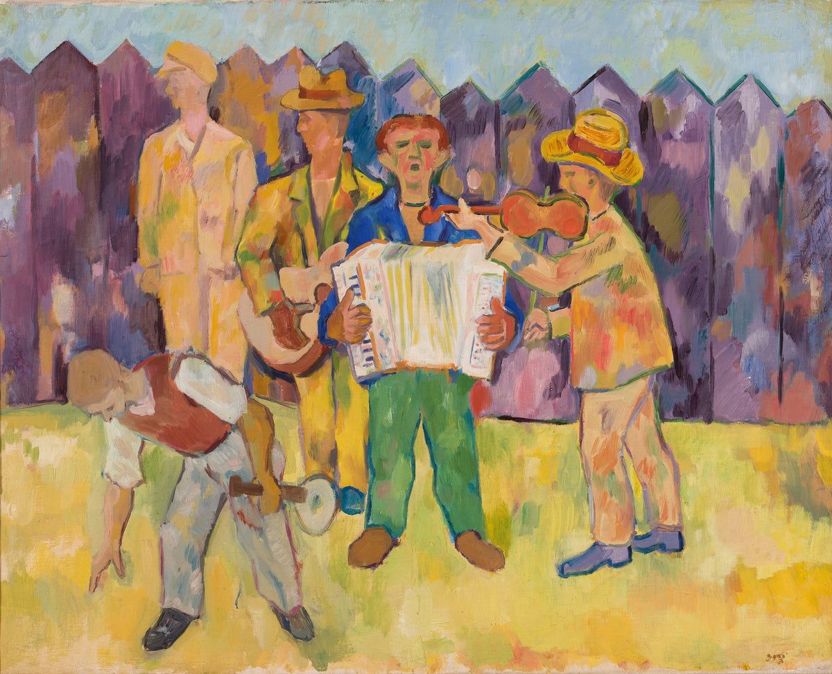 Marek Włodarski - Musicians beside a violet fence (1937)
