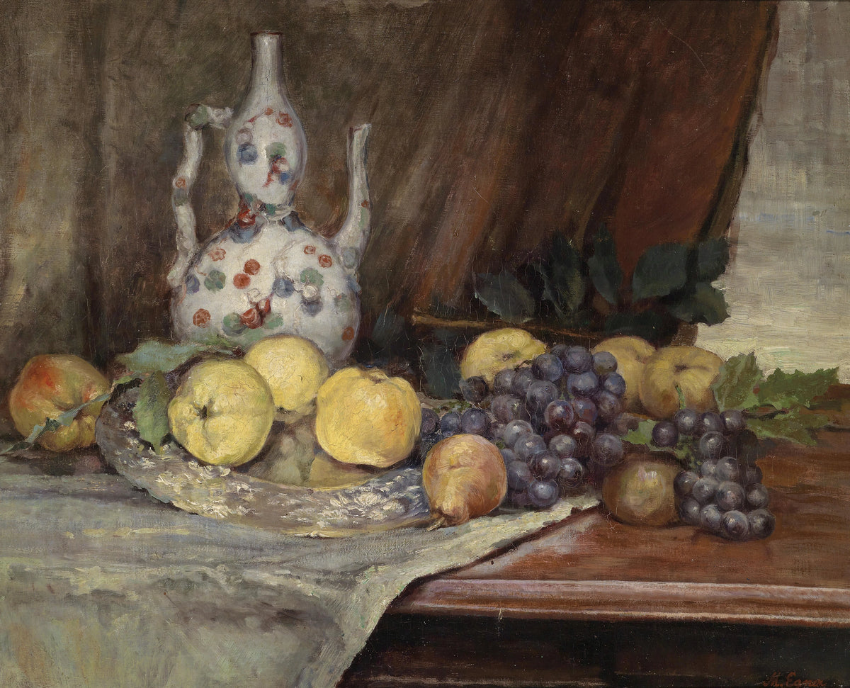Marie Egner - Früchtestillleben mit Kanne (c1879)