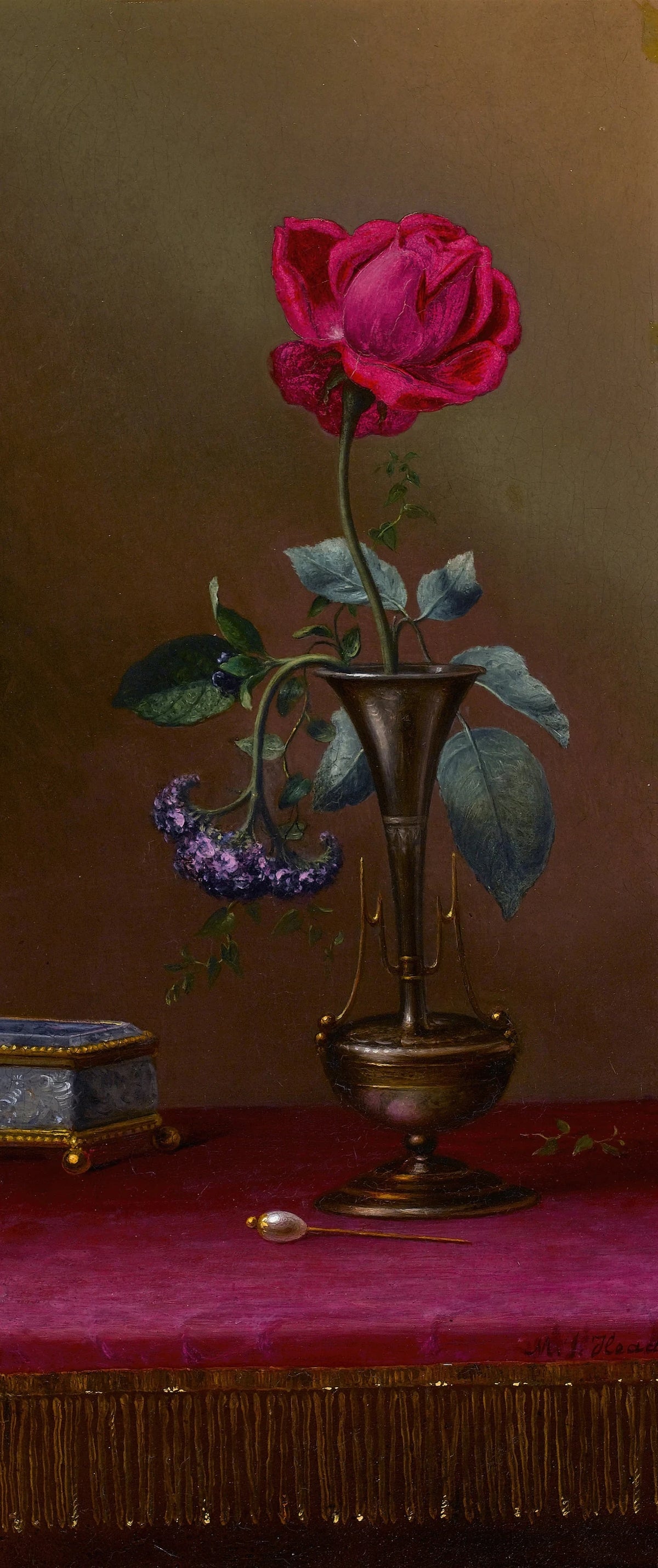 Martin Johnson Heade - Red Rose and Heliotrope in a Vase (Requited and Unrequited Love) (circa 1871-1880)