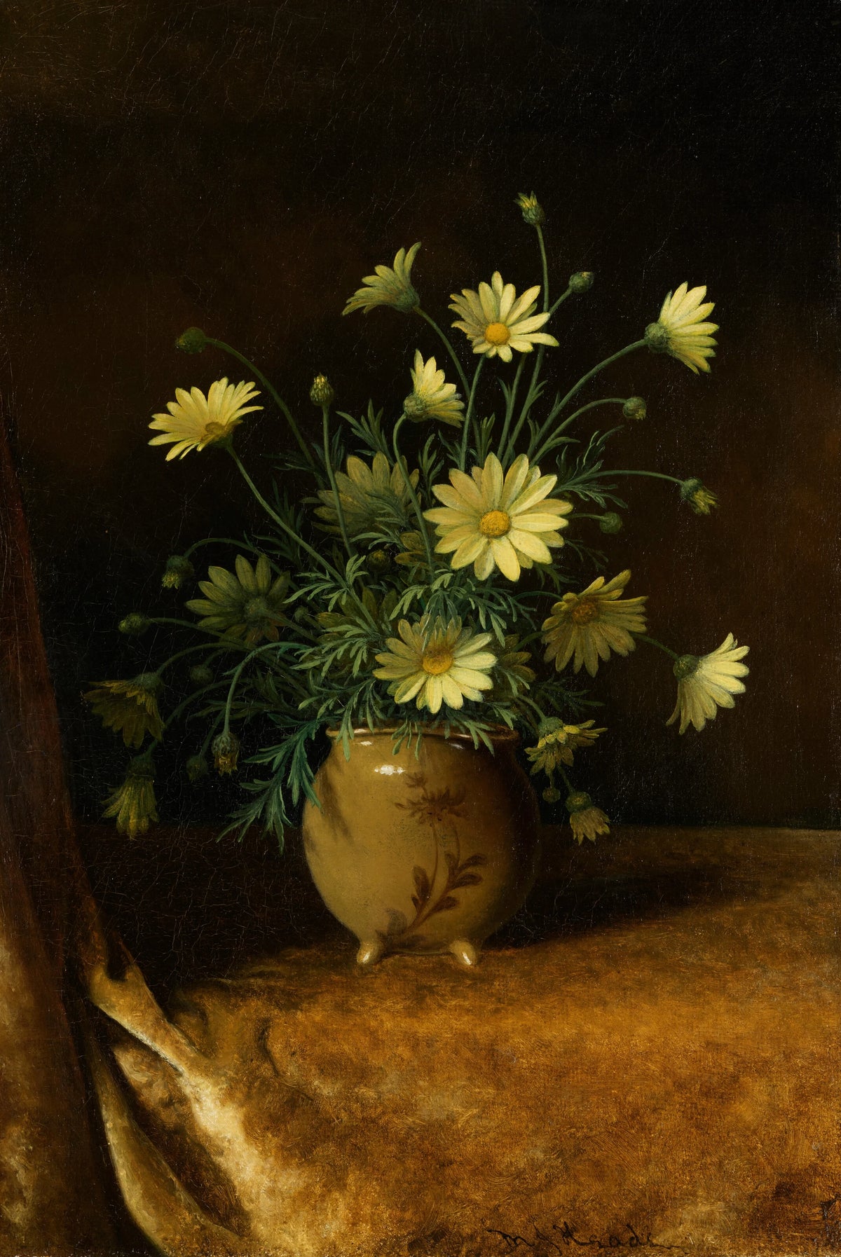 Martin Johnson Heade - Yellow Daisies in a Brown Bowl (circa 1883-95)
