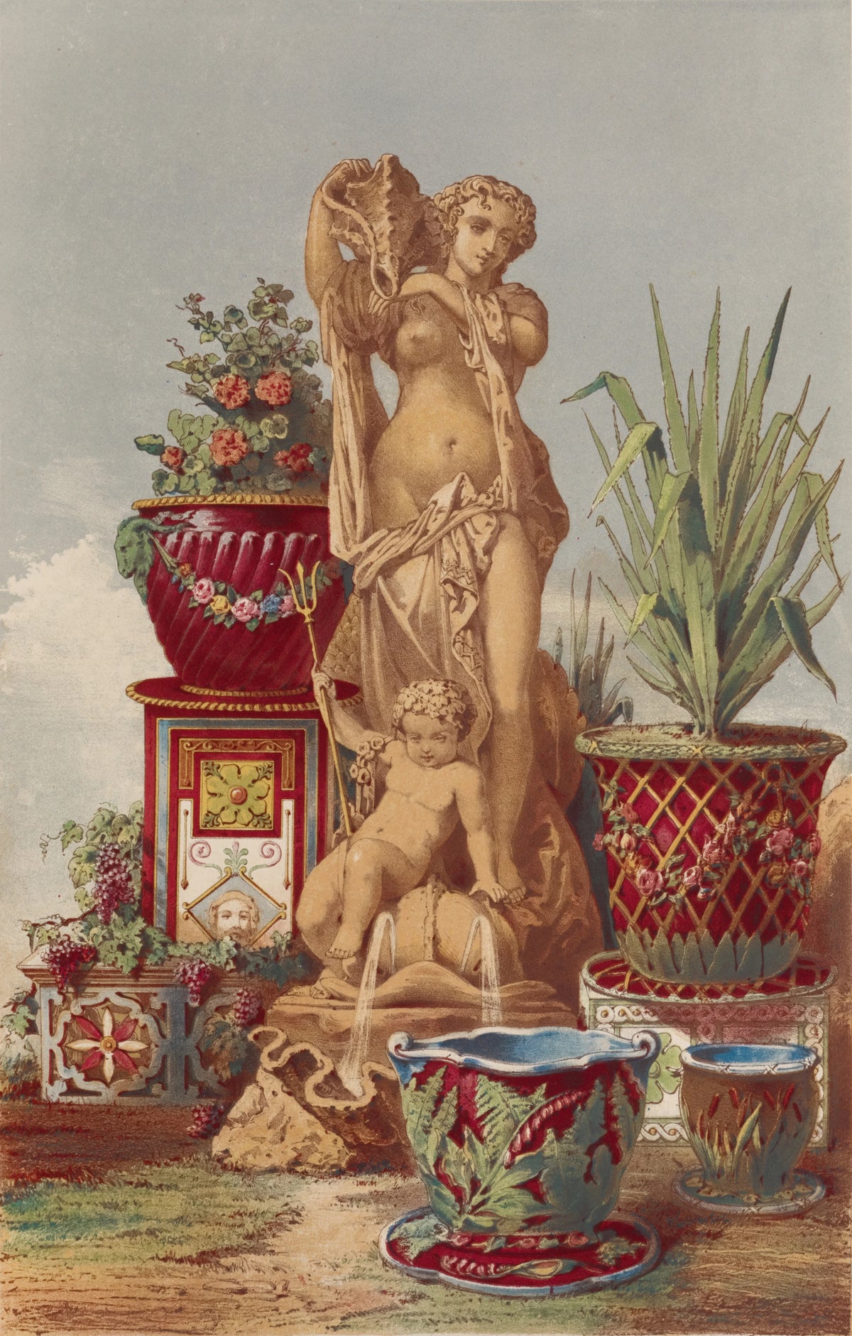 Matthew Digby Wyatt - Terra cotta figure of Galatea & group of majolica garden vases (1851-1853)