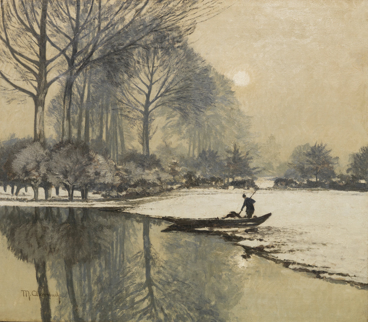 Max Clarenbach - Winterlandschaft mit Kahnfischer (1920)