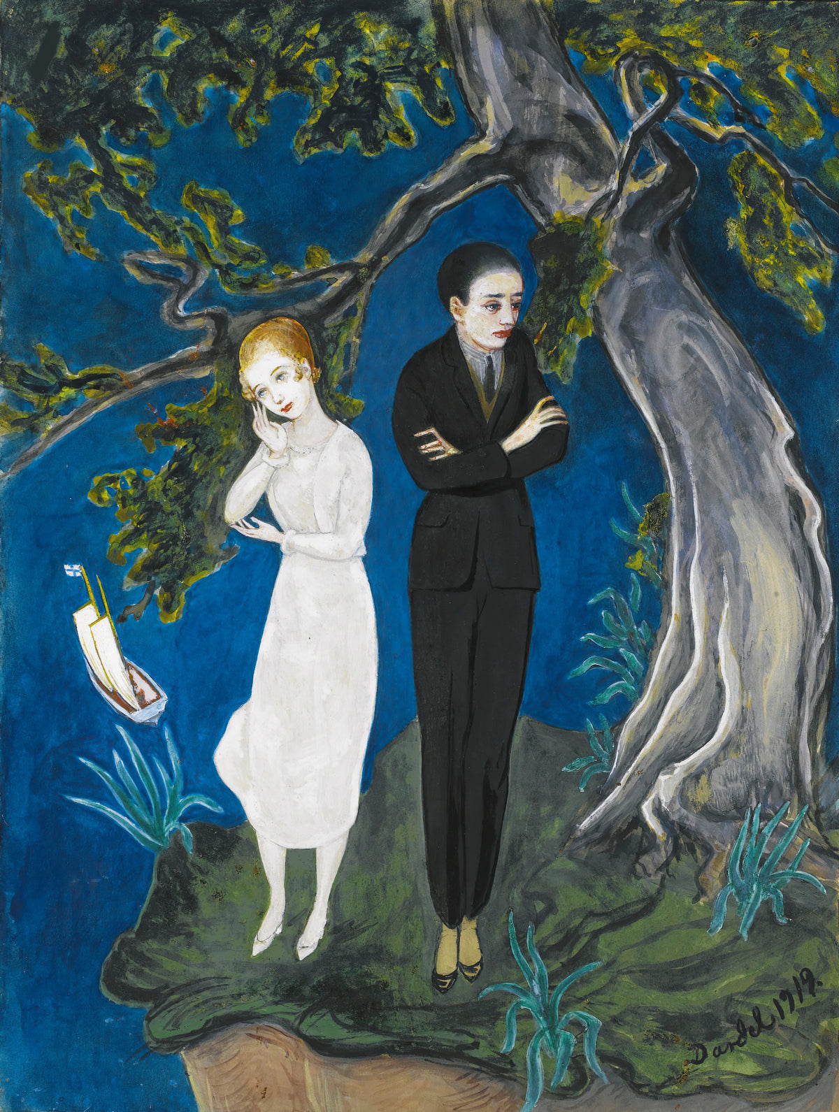 Nils Dardel - Young Man In Black, Girl In White (1919)