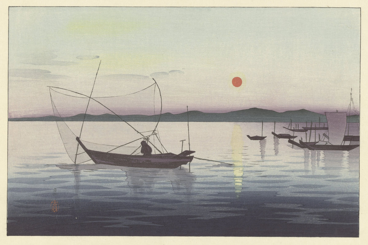Ohara Koson - Boats and Setting Sun (1900-1936)