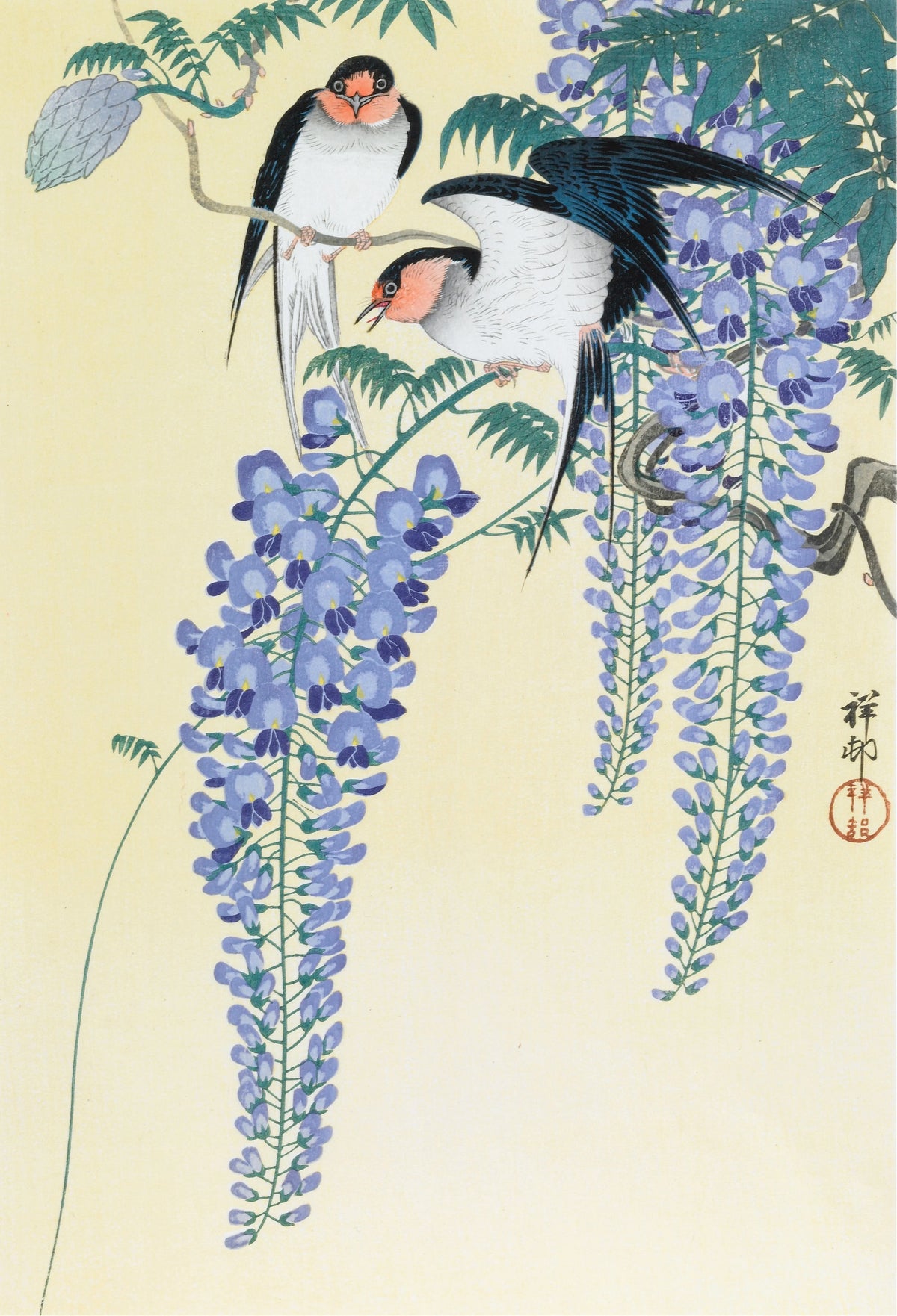 Ohara Koson - Swallows and Wisteria (1930s)