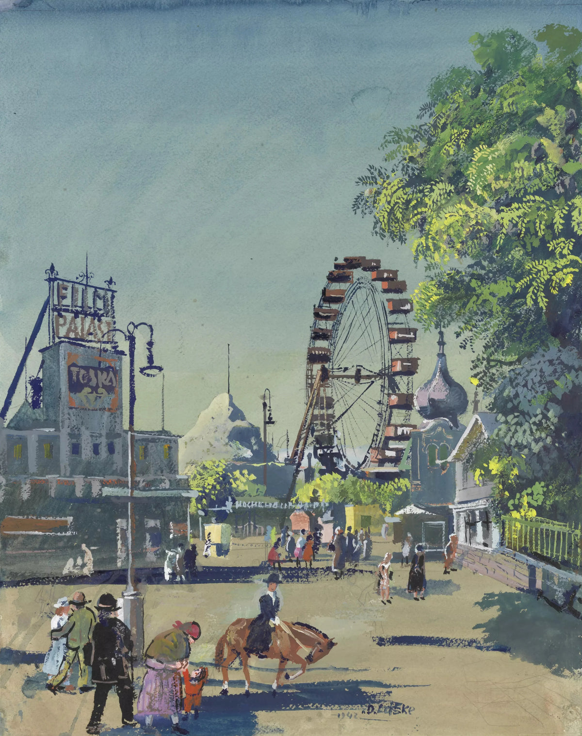 Oskar Laske - Im Prater bei der Hochschaubahn, Riesenrad u. Filmpalast (1942)