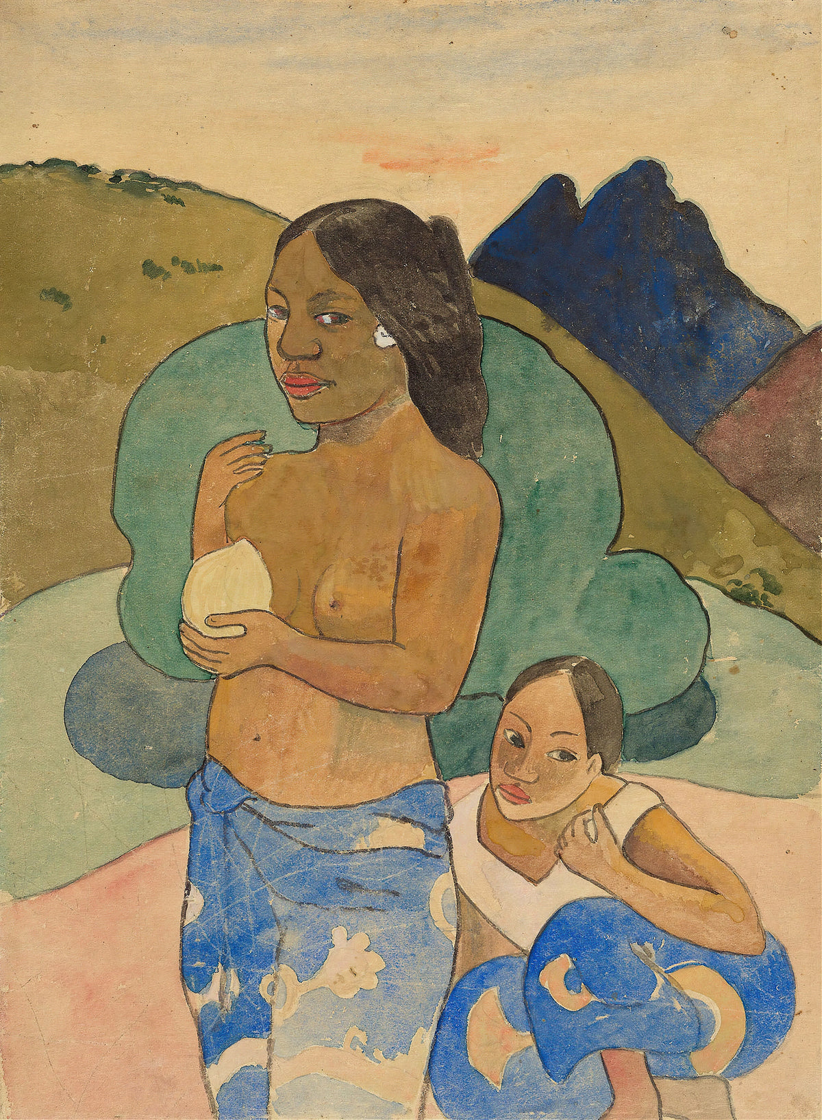 Paul Gauguin - Two Tahitian Women in a Landscape (1887-1897)