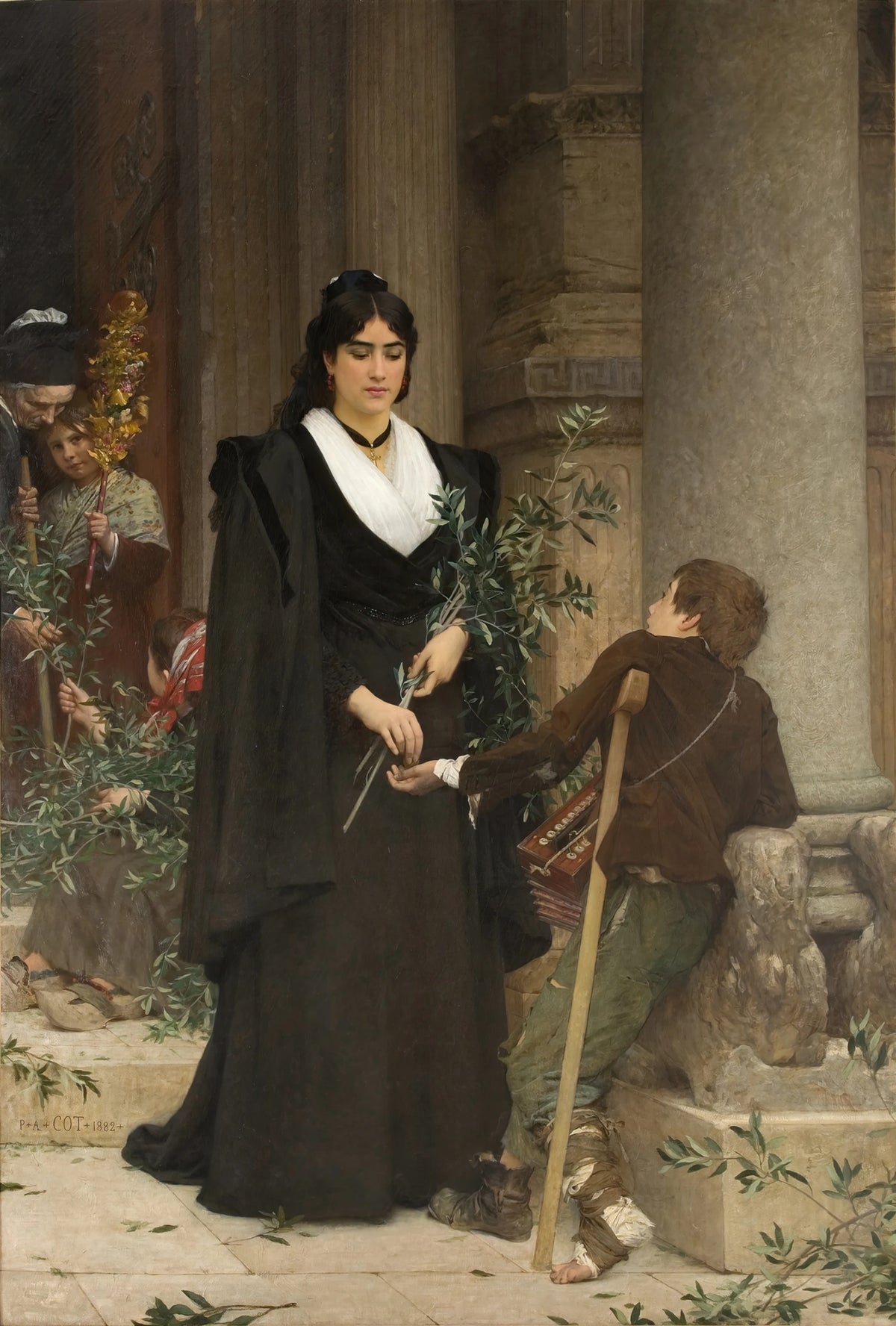 Pierre-Auguste Cot - Mireille faisant l'aumône à la sortie de Saint-Trophime (1882)