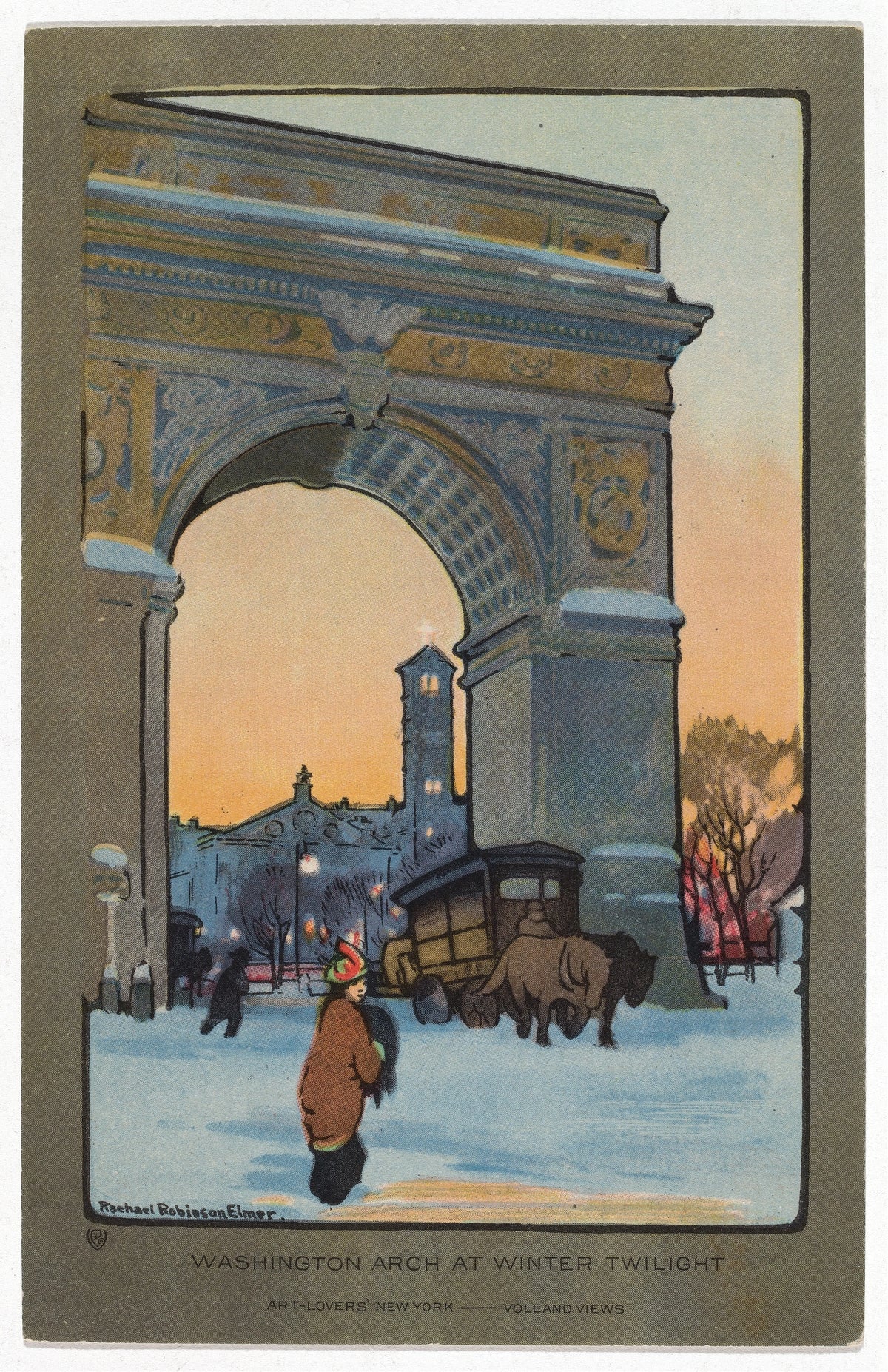 Rachael Robinson Elmer - Washington Arch at Winter Twilight (1914)