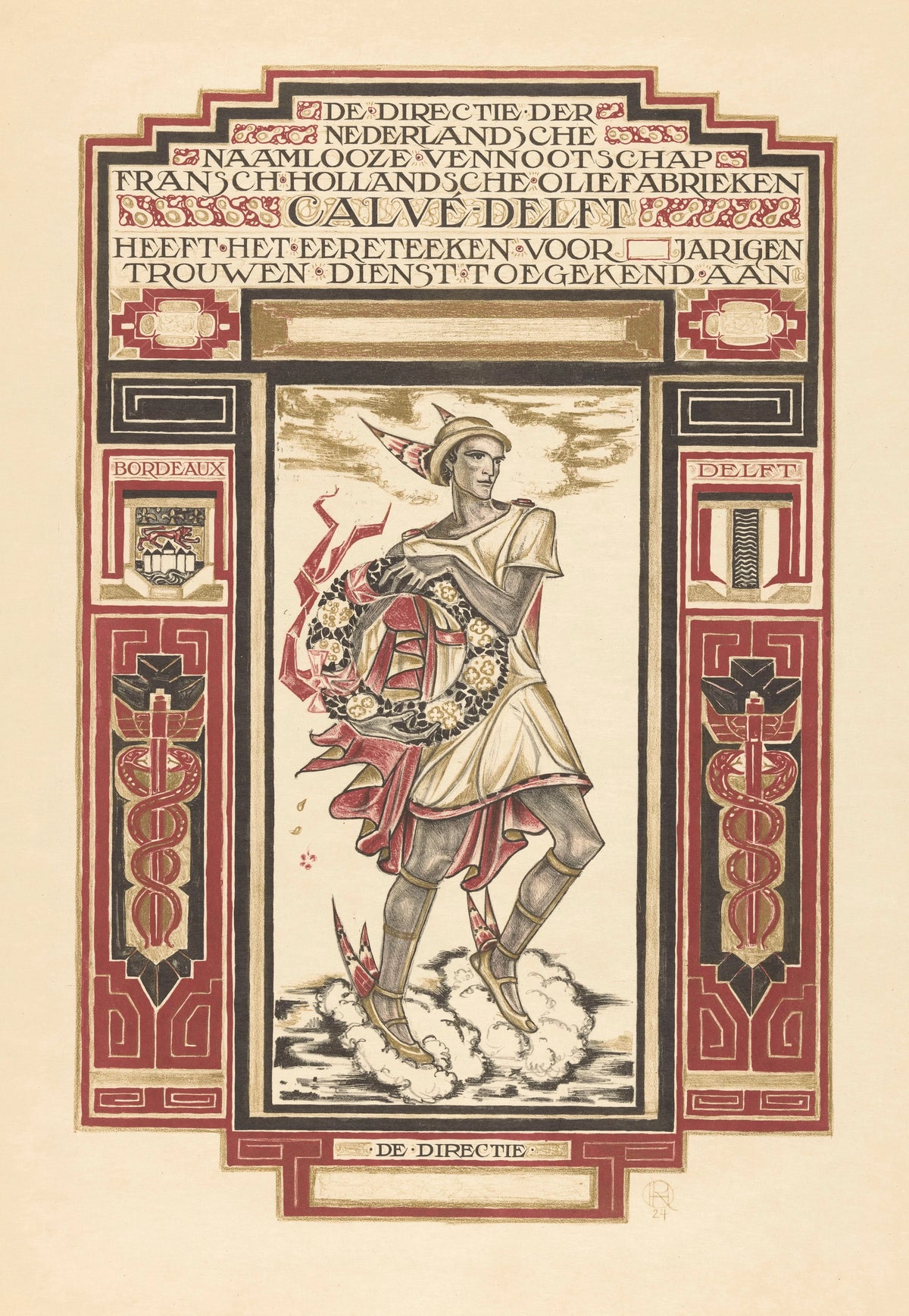 Richard Nicolaüs Roland Holst - Ontwerp voor; Diploma voor trouwe dienst bij Calvé-Delft (1924)