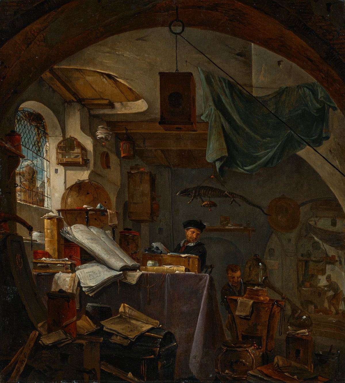 Thomas Wijck - An alchemist in his study with two assistants in the background