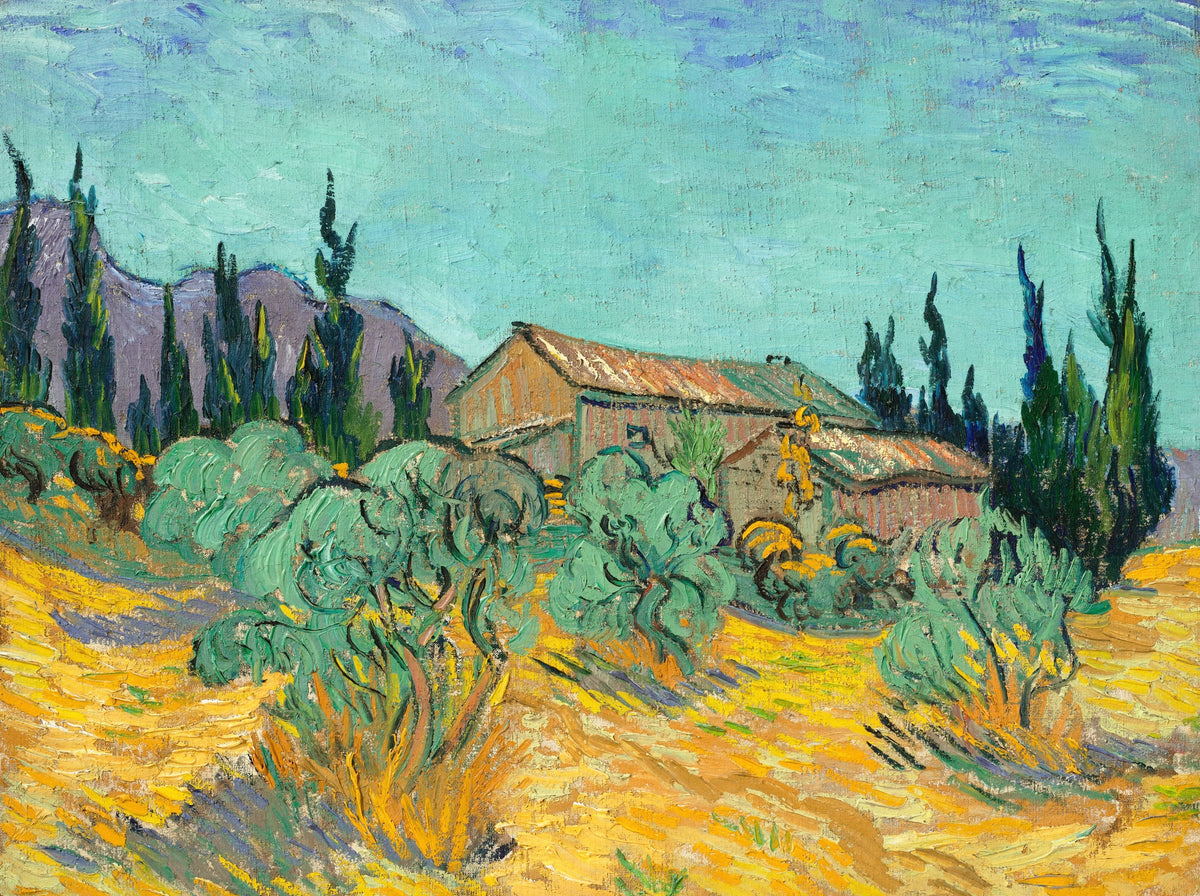 Vincent van Gogh - Cabanes de bois parmi les oliviers et cyprès (1889)