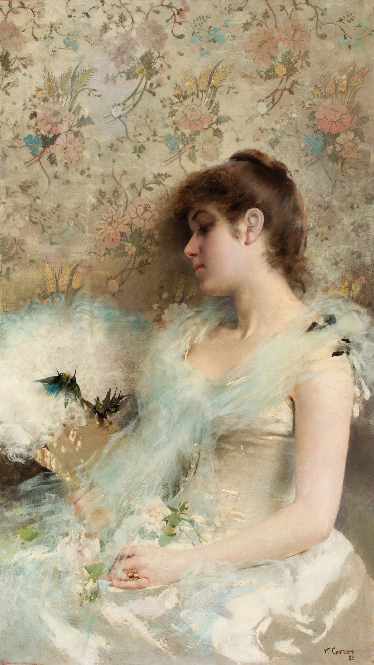 Vittorio Matteo Corcos - Girl with hummingbirds (1883)