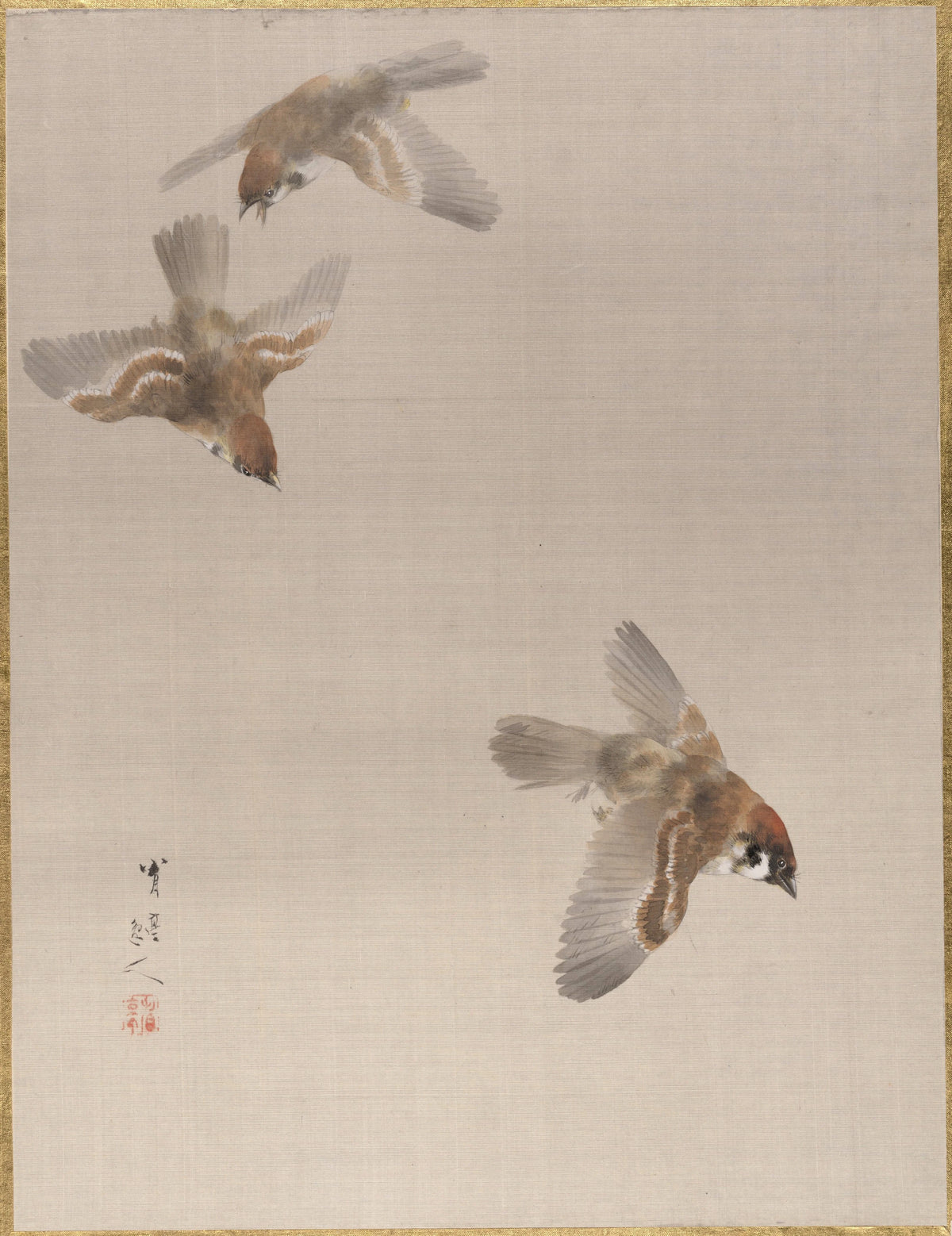 Watanabe Seitei - Sparrows Flying (1887)
