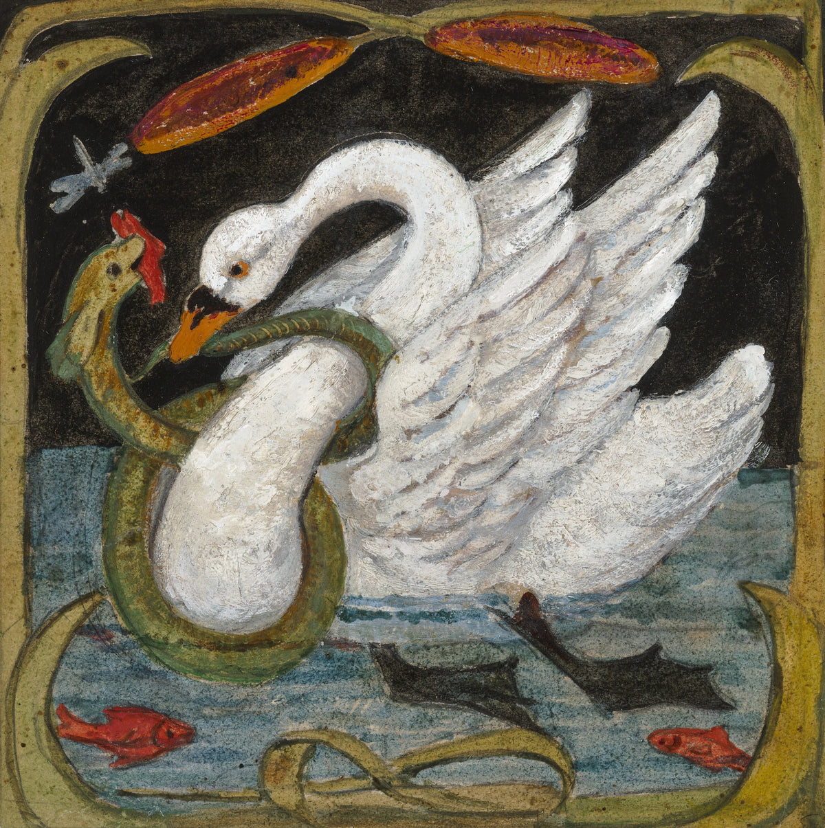 William Bell Scott - A Swan with a green Snake