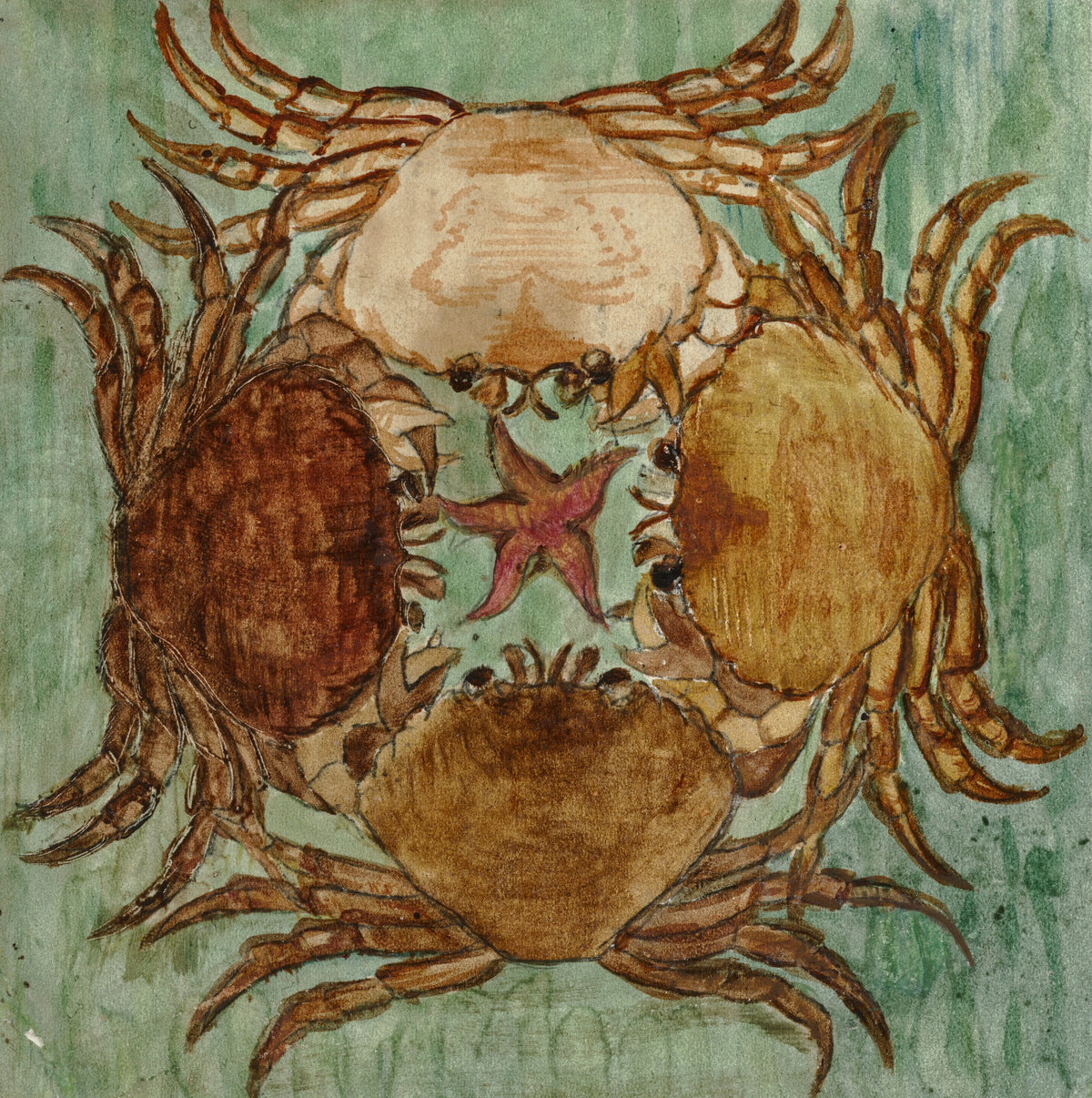 William Bell Scott - Four Crabs surrounding a Starfish