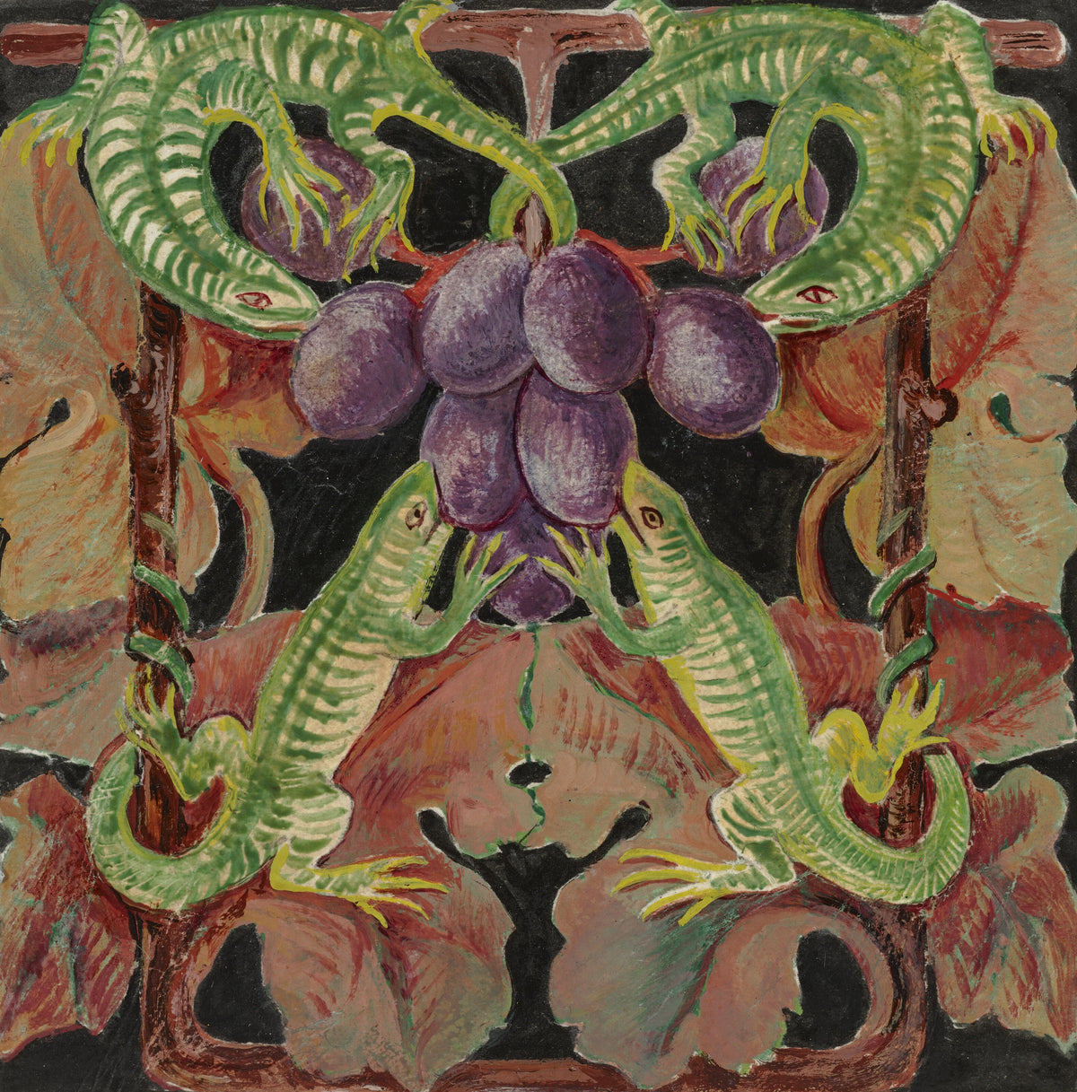 William Bell Scott - Four Newts eating Grapes