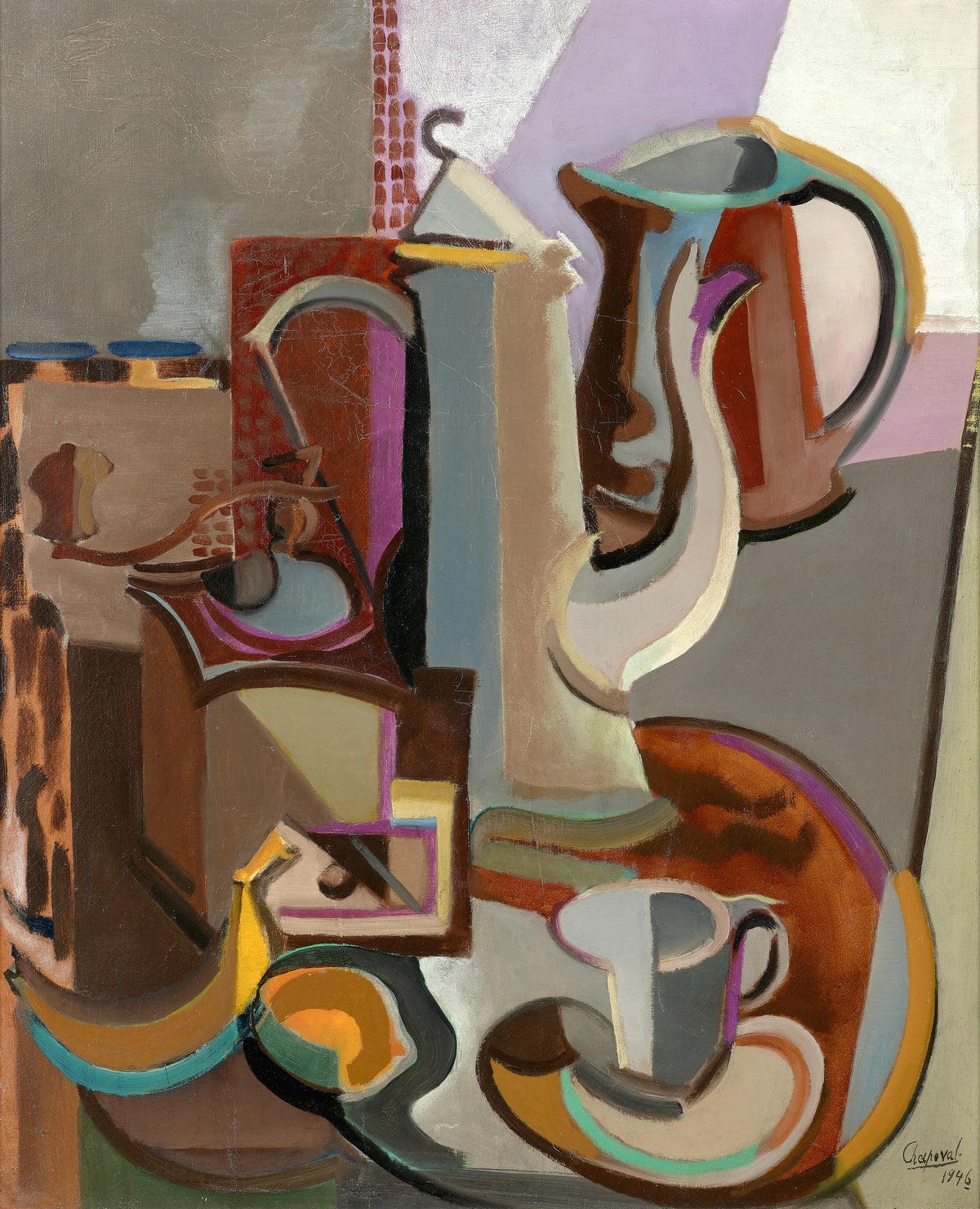Youla Chapoval - Nature morte à la cafetière et fruits (1946)